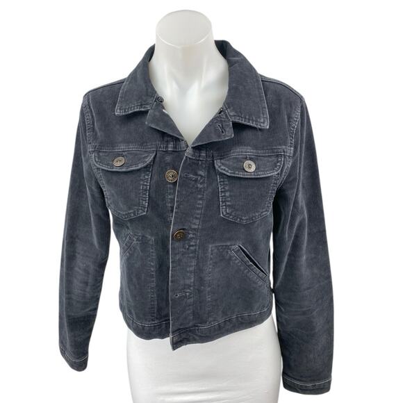 Urban Outfitters BDG Black Corduroy Velvet Velour Long Sleeve Crop Coat Jacket S - Picture 1 of 4